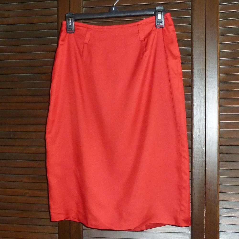 Linda Allard Ellen Tracy Red Short Skirt, 100% Silk, Lined, New, Sz 6 8